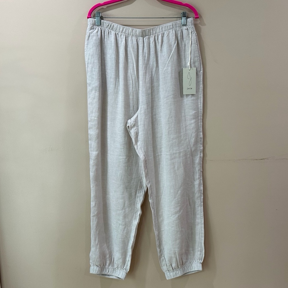 Joie Jogger Pants Beige  100% Linen Wide Pull On Beach Minimalist Women’s XL